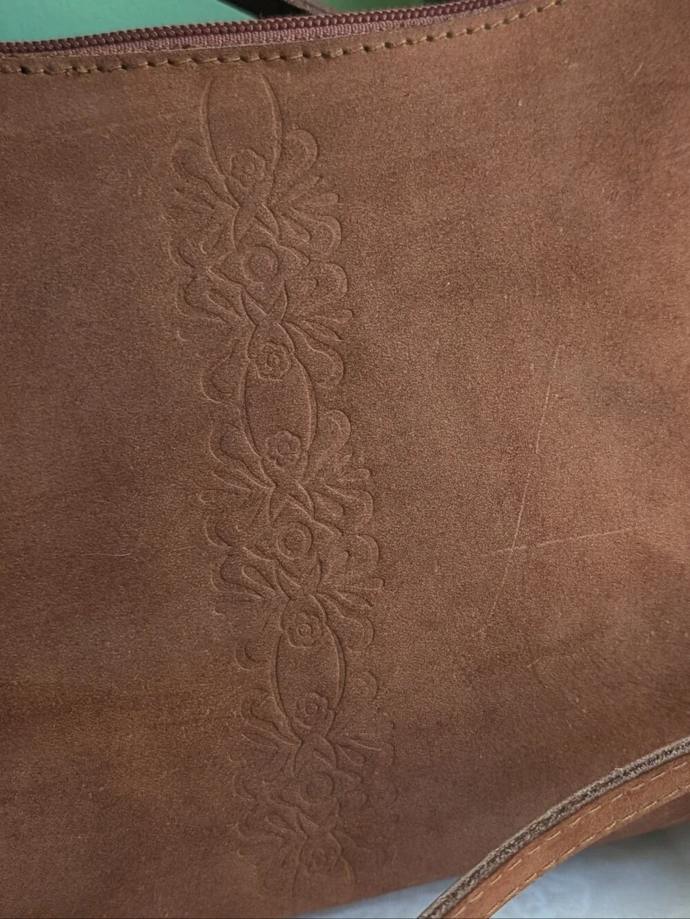 Wilsons Leather Maxima Brown Suede with Floral Detail Crossbody Purse